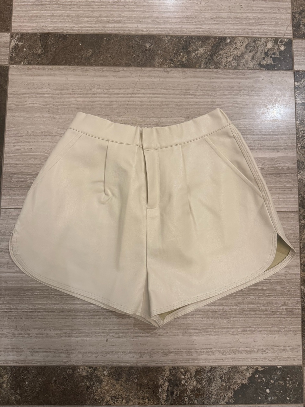 Women's Cream High-Waist Vegan leather Shorts
